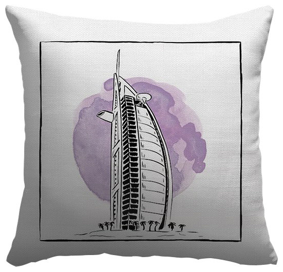 "Burj Al Arab Jumeirah Brushstroke Buildings" Pillow, 16" x 16