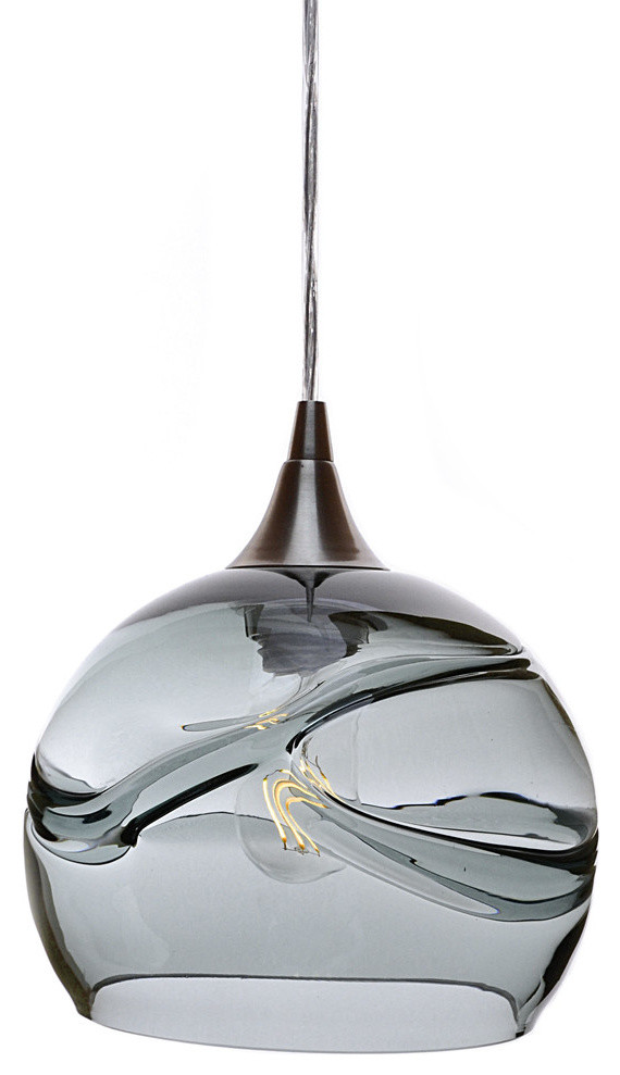 Swell Pendant Form No. 767, Gray Glass Shade, Brushed Nickel Hardware, 4W LED
