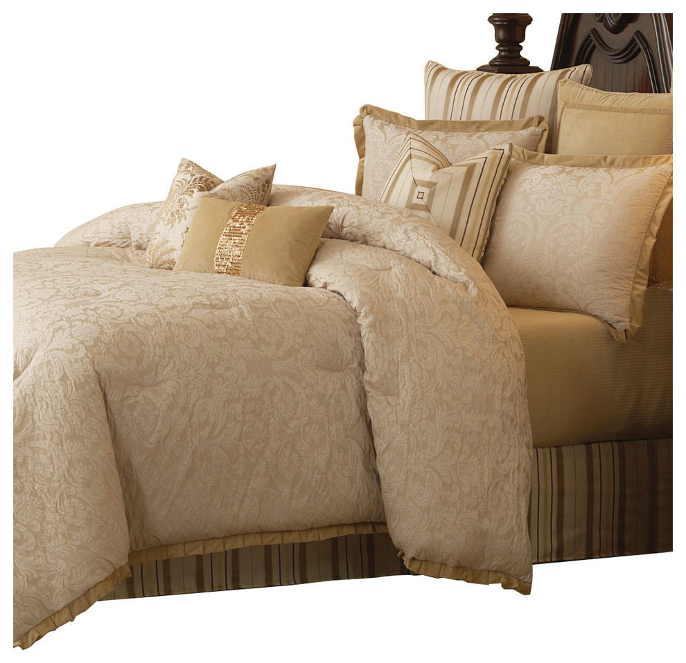 AICO Michael Amini Carlton 9Piece Queen Comforter Set, Ivory