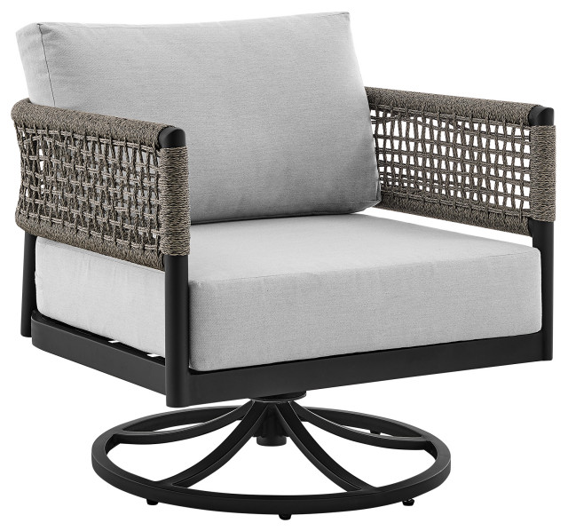 Felicia Outdoor Swivel Rocking Chair, Aluminum And Gray Rope With