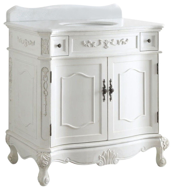 36 Traditional Antique Style White, Ornate Bathroom Vanities With Sink
