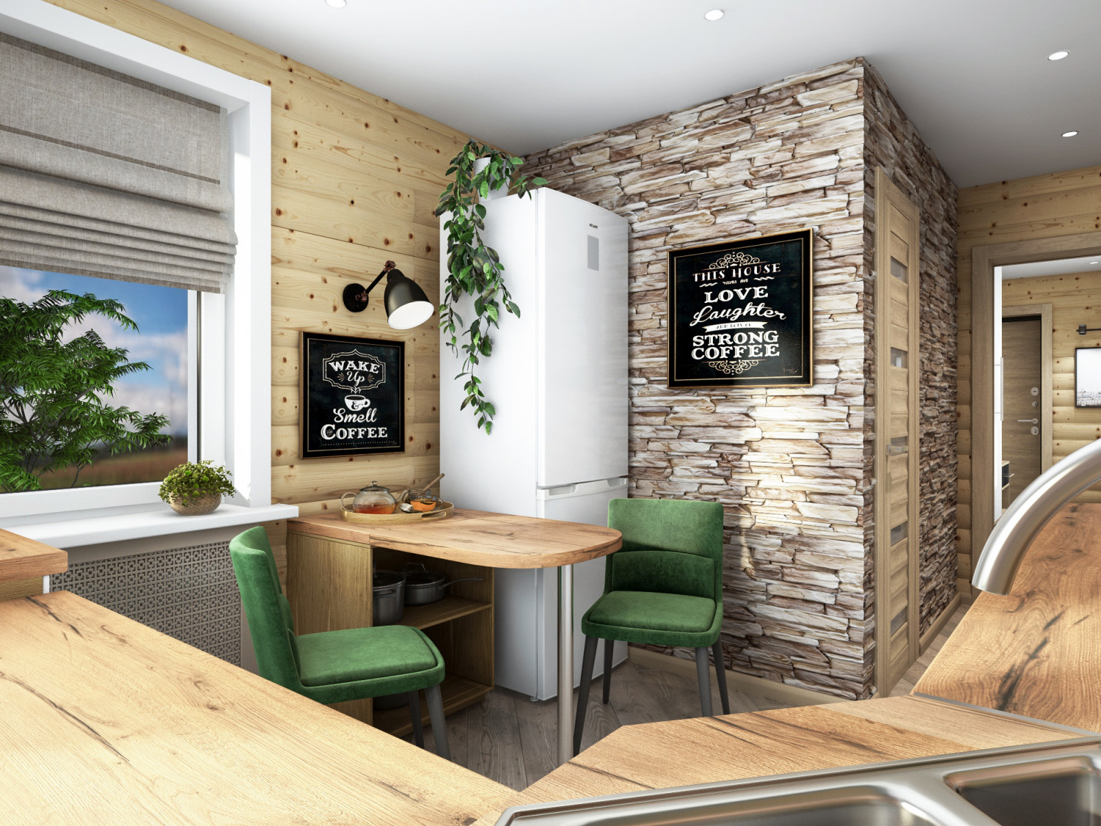 Блок-хаус в интерьере небольшого частного дома