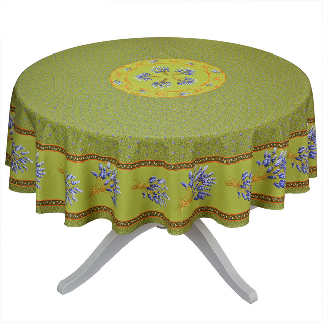 Round Lavender Green Cotton Coated Provence Tablecloth, 68 ...