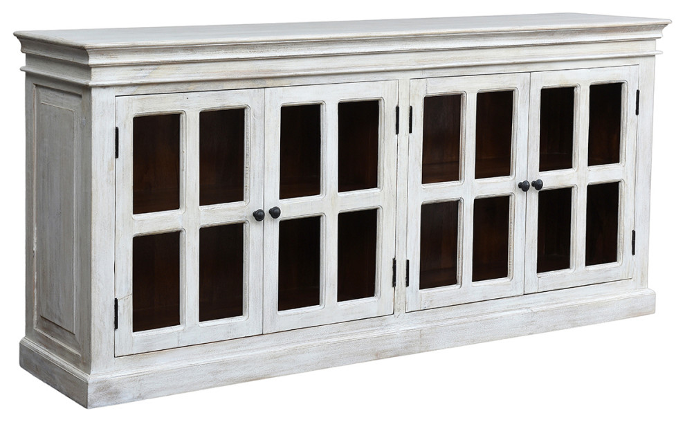 79" Whitewash Wood and Glass Farmhouse Buffets And