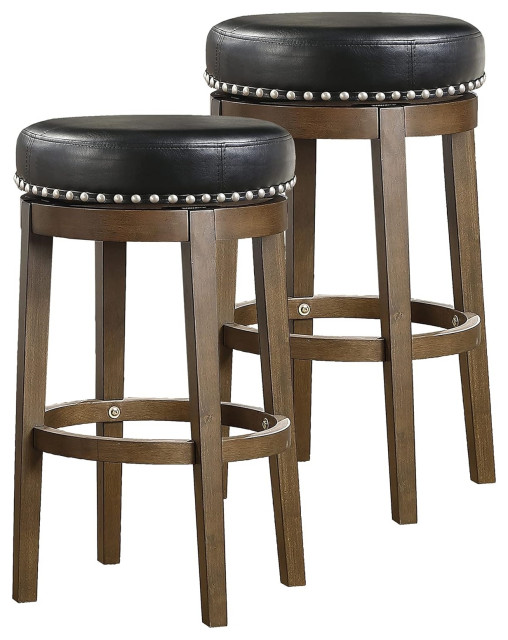 2 Pack Bar Stool, Swivel Design With Rounded Faux Leather Seat