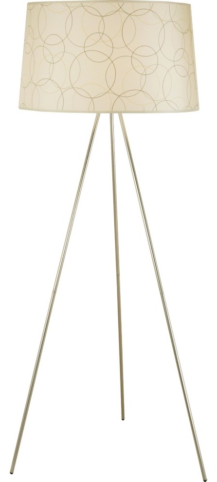 Contemporary Lights Up! Brushed Nickel Circles Tripod Floor Lamp