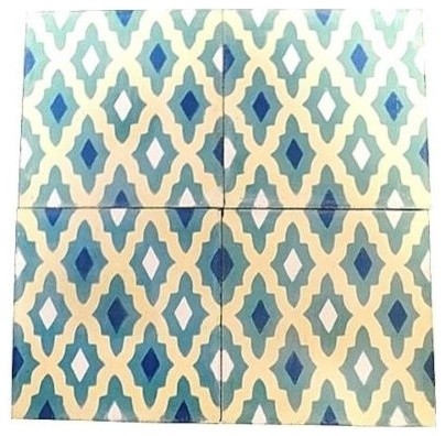 Moroccan Handmade Cement Mosaic Tile, 8"x8" Geometric Design, Set of 12