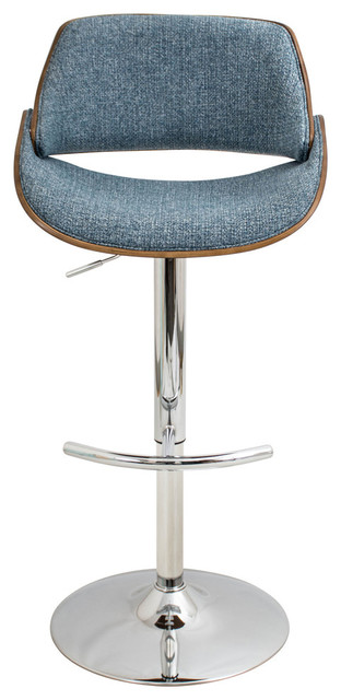 lumisource Fabrizzi Adjustable Barstool in Walnut Wood, Blue