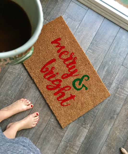 Hand Painted Merry And Bright Holiday Doormat Contemporary