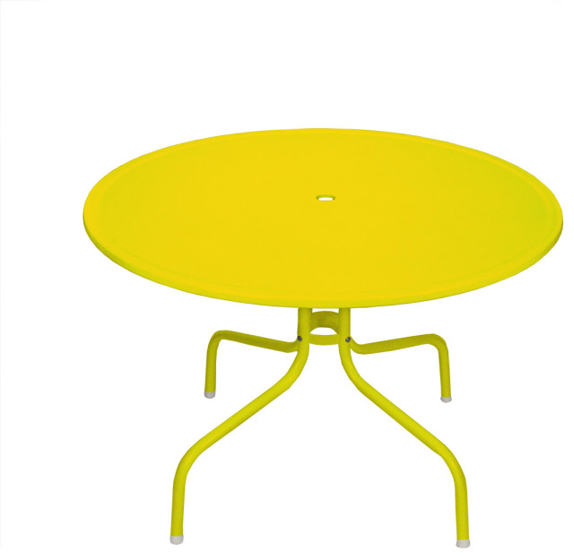 39.25" Outdoor Retro Metal Tulip Dining Table Yellow Midcentury