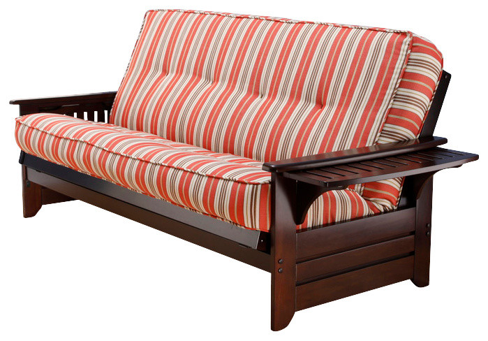 Phoenix Espresso Futon Frame with Futon Mattress in Coral Bay Lacquer, Without F