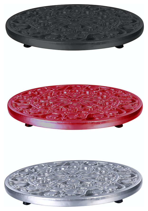 Decorative Cast Iron Metal Trivets Black Red And Silver 3 Piece