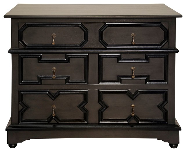 40" Wide Chest Dresser Solid Mahogany Wood Pale Black Finish 3 Drawers Modern