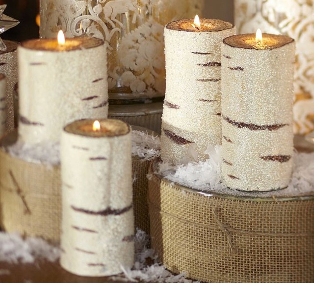 Beaded Birch Pillar Candles