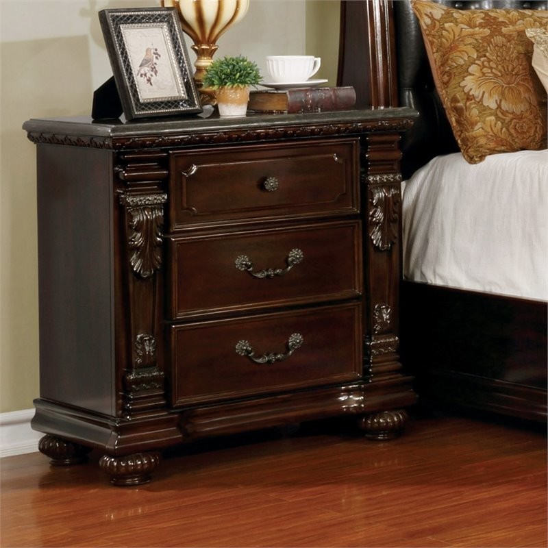 Furniture of America Maltese 3Drawer Nightstand, WireBrushed Black