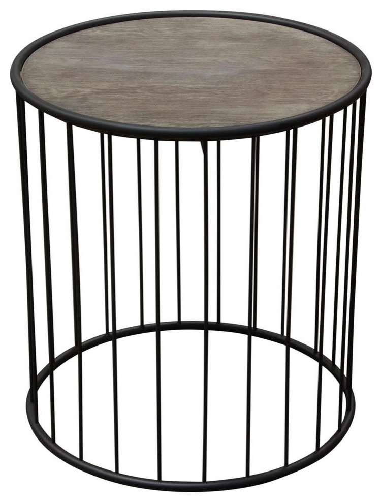 Gibson 22 Round End Table with Grey Oak Finished Top and Metal Base