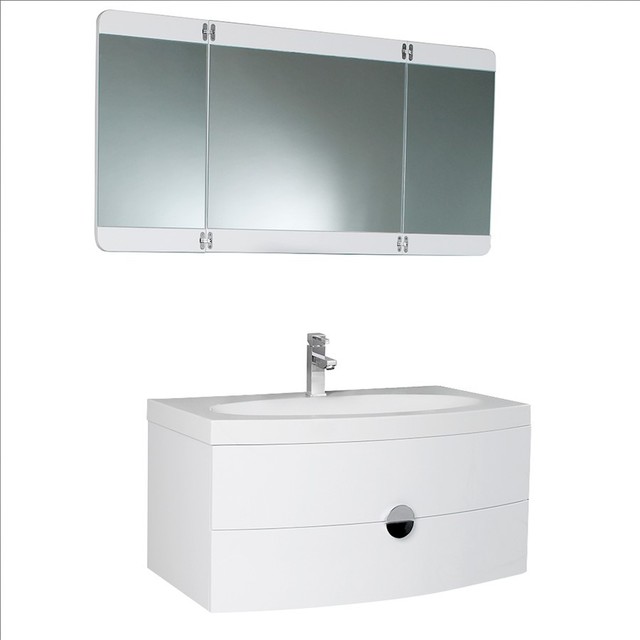 Fresca Energia White Modern Vanity With 3 Panel Folding Mirror