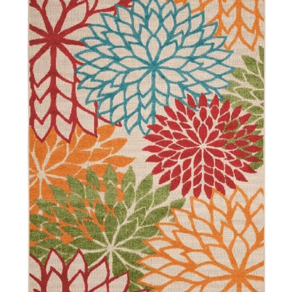 10' X 13' Green Floral Non Skid Indoor Outdoor Area Rug - Contemporary ...