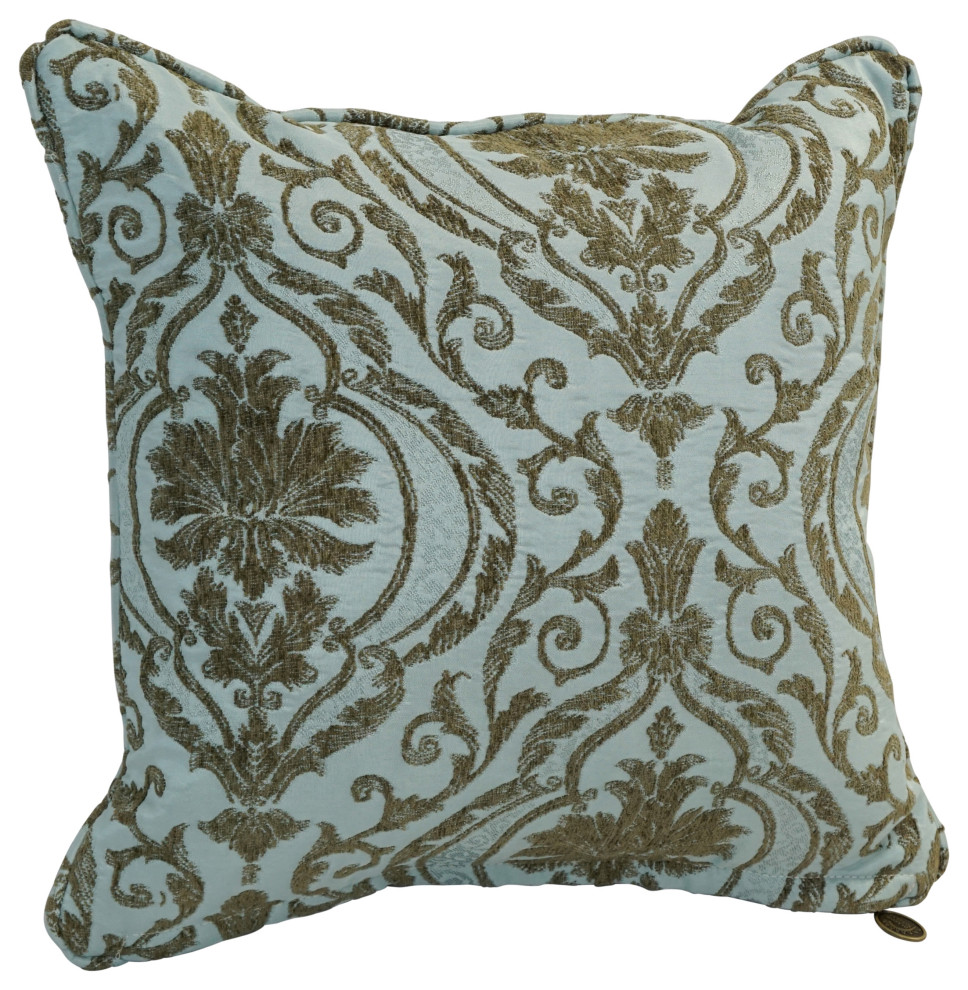 18" DoubleCorded Patterned Jacquard Chenille Square Throw Pillow, Blue