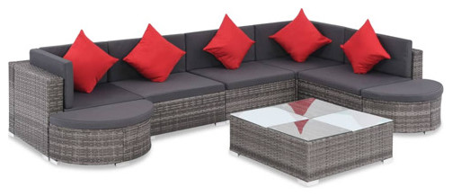 vidaXL Patio Furniture Set 8 Piece Outdoor Sofa and Table Poly Rattan Gray