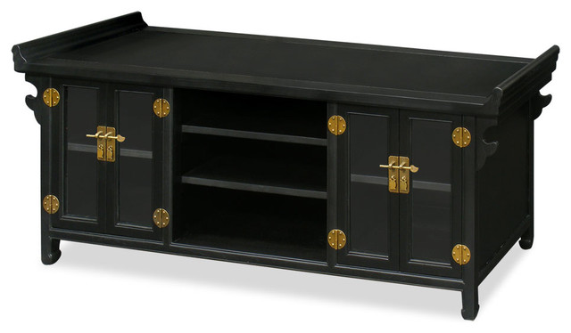 Elmwood Altar Style Media Cabinet Asian Cabinets By Elmwood Altar Style Media Cabinet Distressed Black
