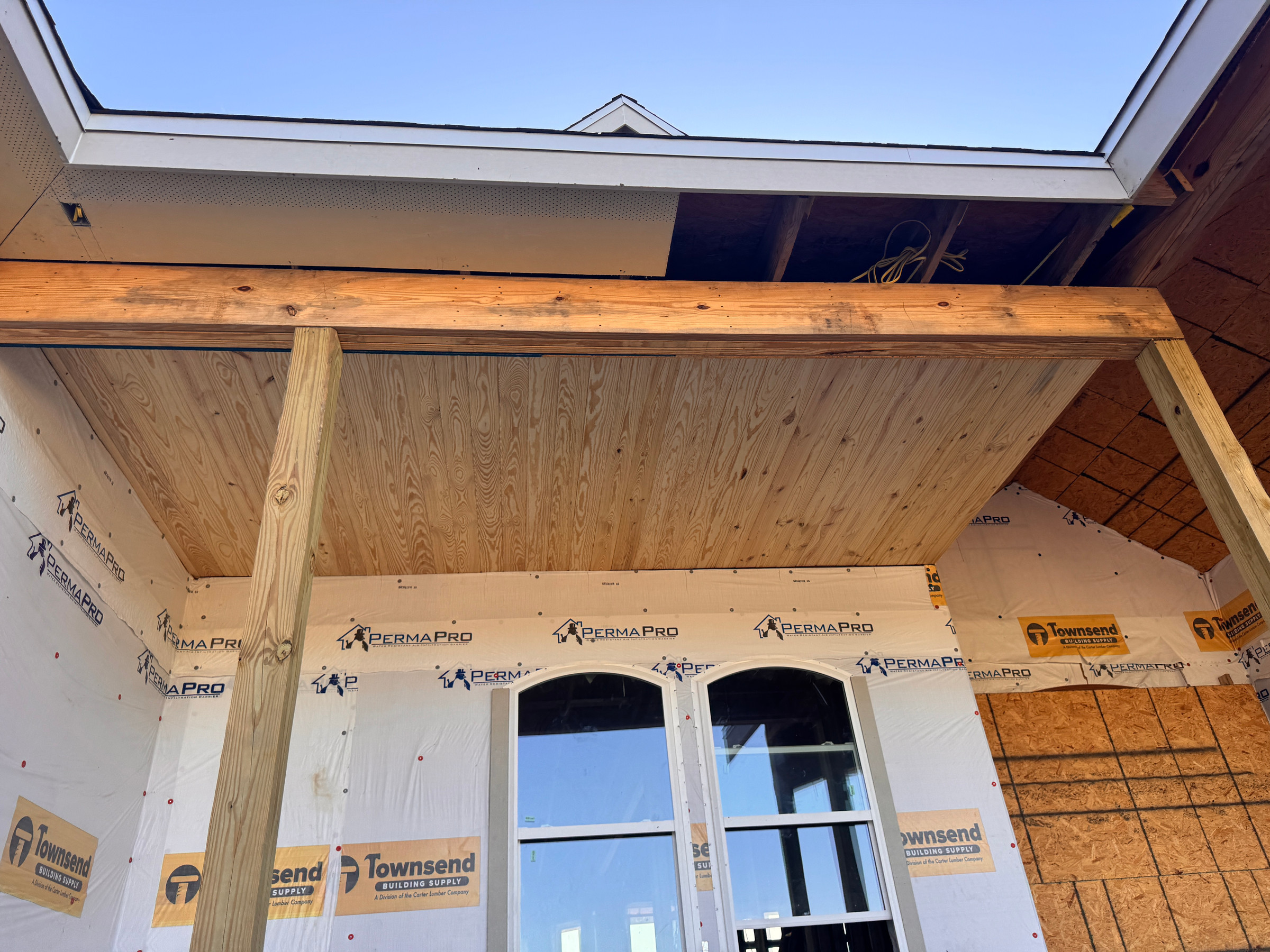 Porch ceiling installation in progress