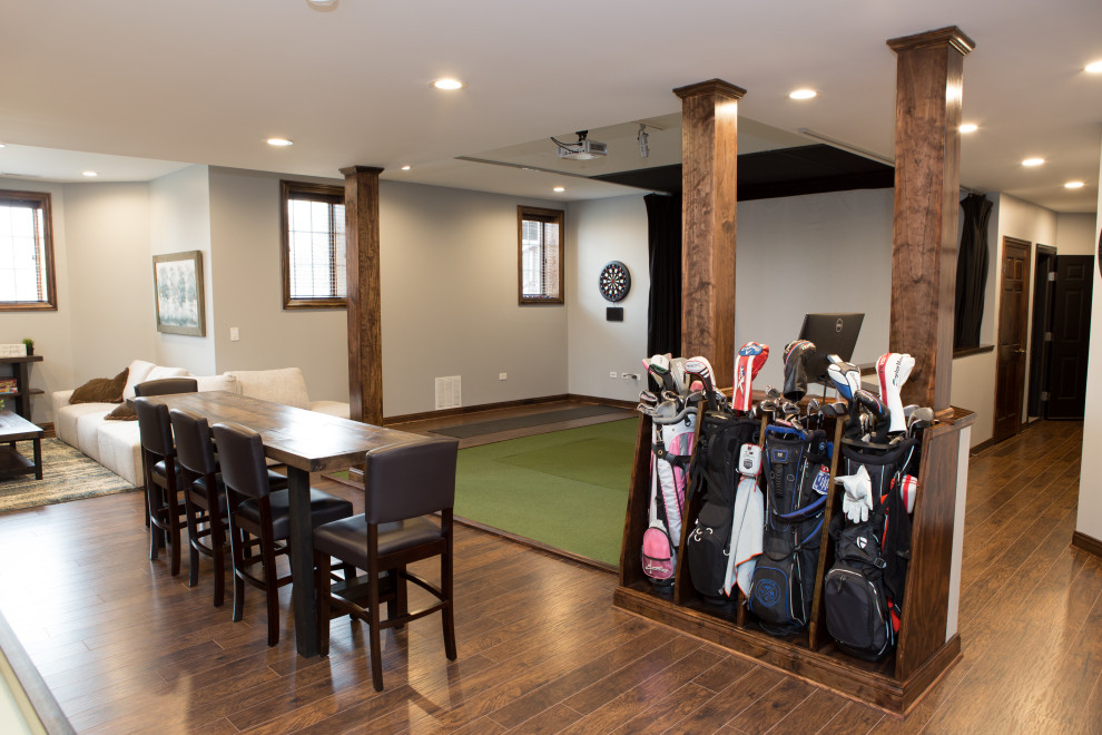 Finished Basement with Golf Simulator in Elgin Transitional