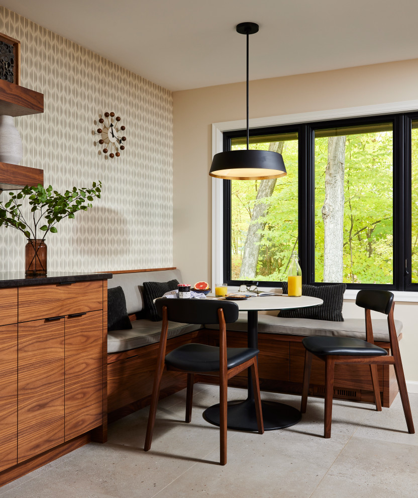 Breakfast nook - large transitional porcelain tile and gray floor breakfast nook idea in Minneapolis