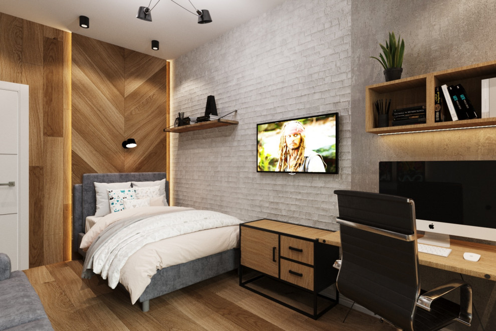 Комната подростка. Ламинат с переходом на стену.