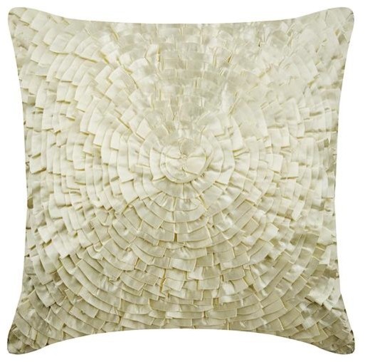 Ivory Decorative Pillow Cover, Delicately 16"x16" Satin, Delicate Bloom