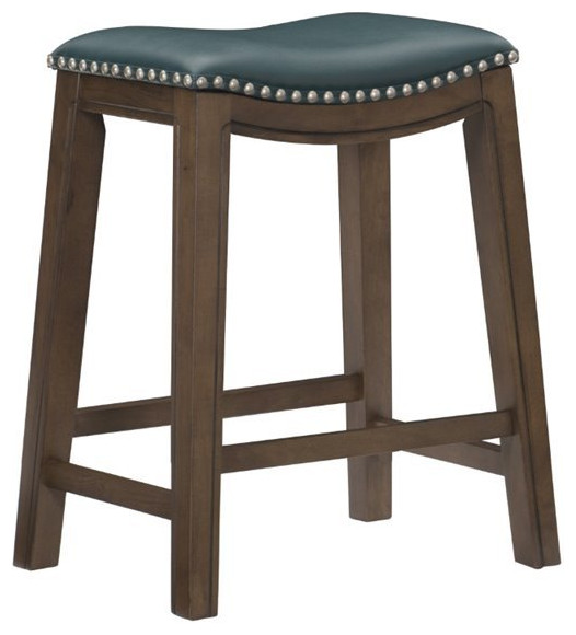 Pemberly Row 24" Faux Leather Saddle Counter Stool in Green