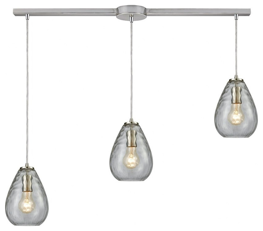 3 Light Linear Mini Pendant Light Clear Water Glass Clear Water 3 Light