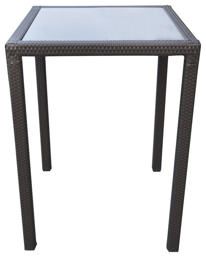 Armen Living Tropez Glass Top Patio Bar Table in Black Tropical
