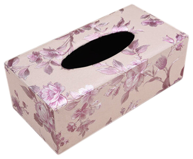 PU Leather Tissue Box Cover Floral Rectangle Paper Home Car Decor Storage Case