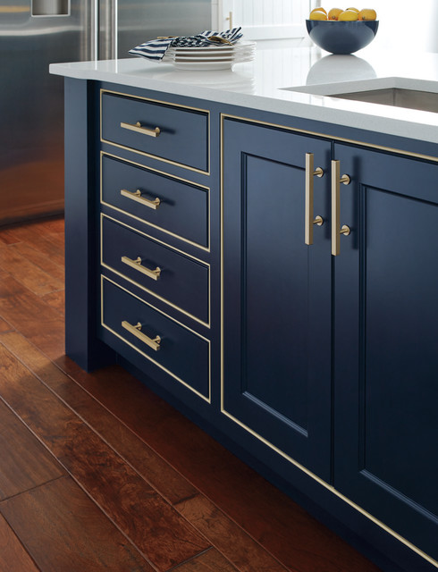 Omega Cabinetry Custom Blue Island With Gold Hardware