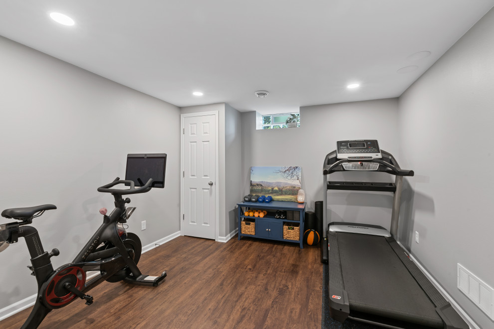 Mid-sized transitional underground vinyl floor basement photo in Milwaukee