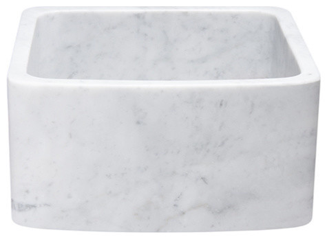 17" Farmhouse Kitchen Sinks, Curved Front, Reversible, Carrara White, White