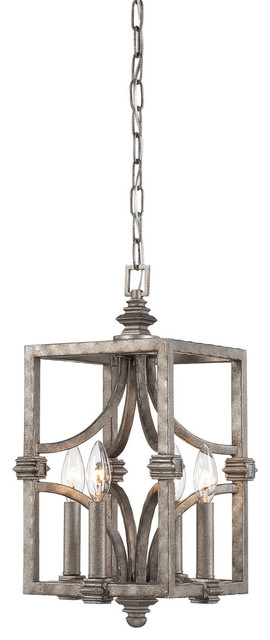 Structure 4 Light Foyer Pendants Aged Steel Traditional Pendant Structure 4 Light Foyer Pendants Aged Steel