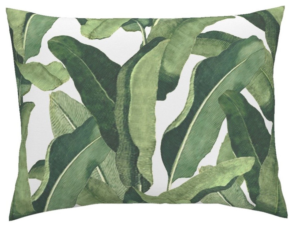 Tropical Leaves Tropical Cotton Pillow Sham, Euro