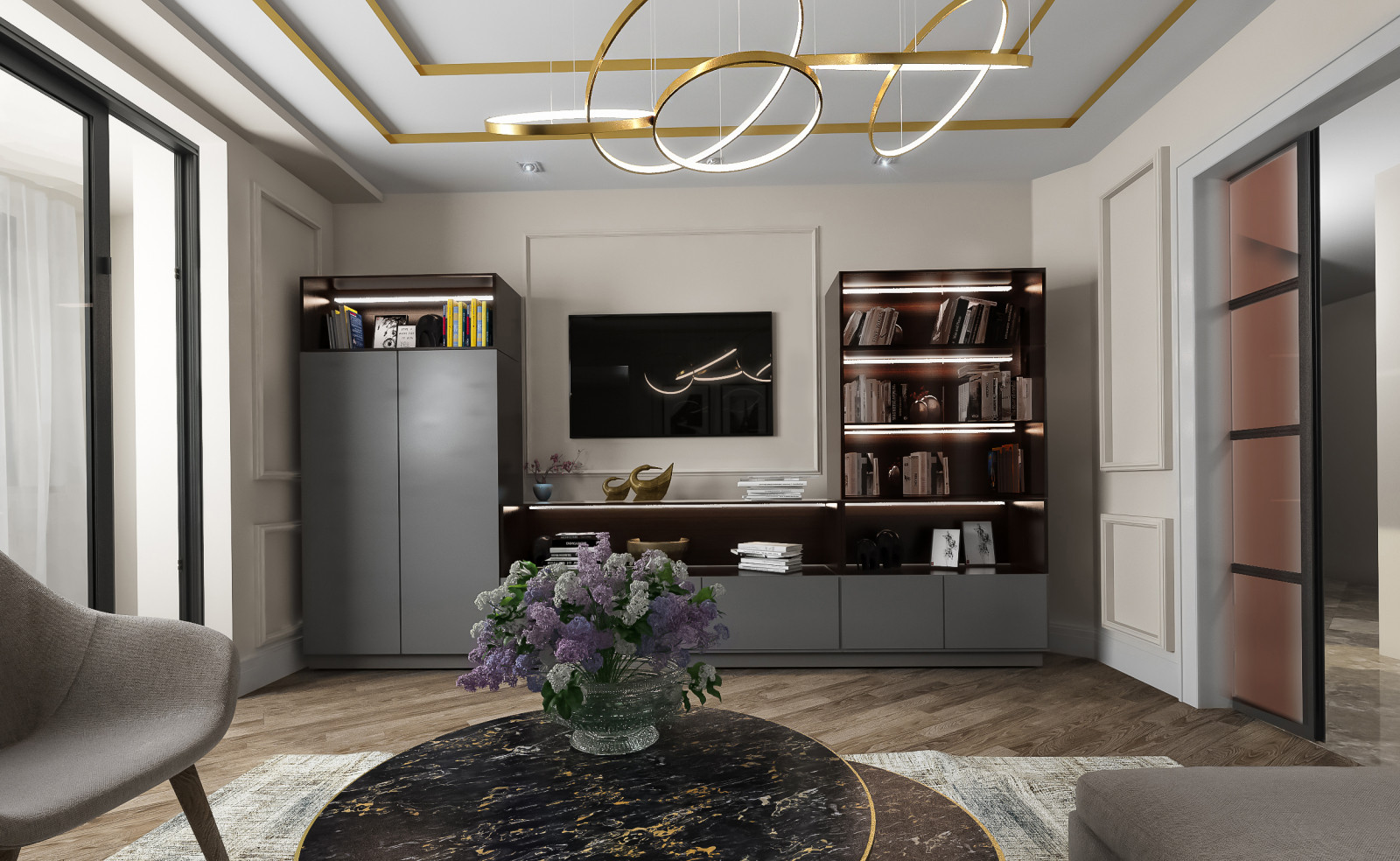 Гостиная  в проекте по ул. Чертановская 48.