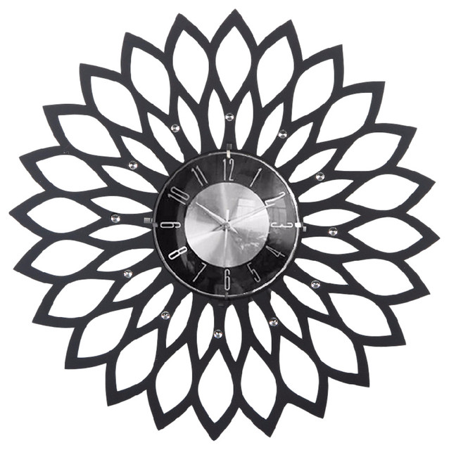Black And White Wall Clock sunflower clock 20" - wall clocks -mid century decor Black And White Wall Clock sunflower clock 20" - wall clocks -mid century decor