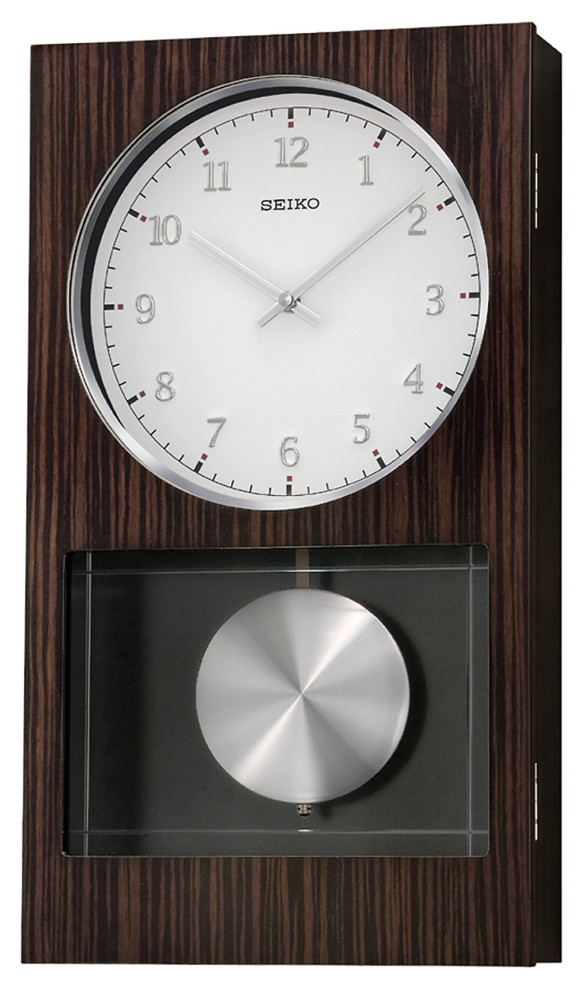 Seiko Clocks, Modern Dark Wooden Wall Clock With Pendulum and Dual Chimes