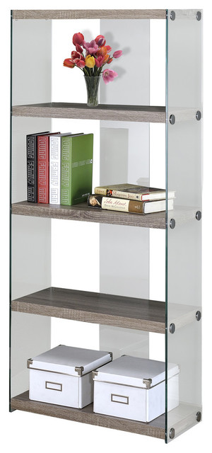 5 Tier Bookshelf/Etagere, 60"H, Tempered Glass, Brown