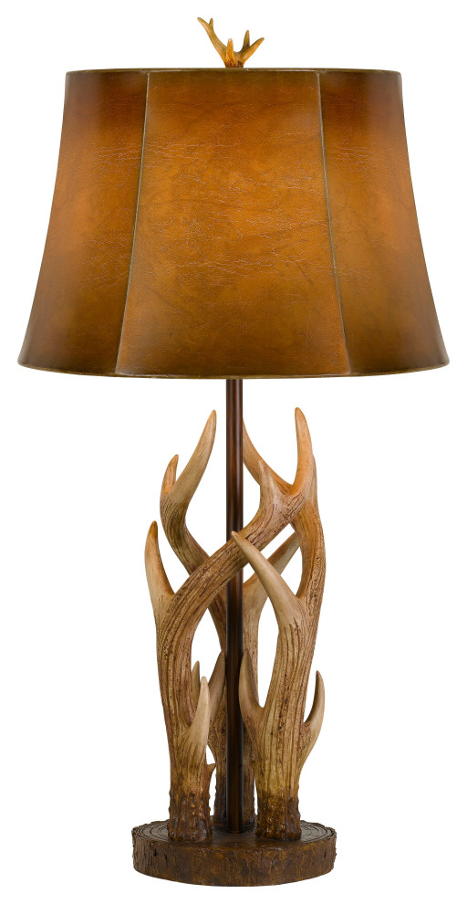 Antler Resin Table Lamp With Leatherette Shade