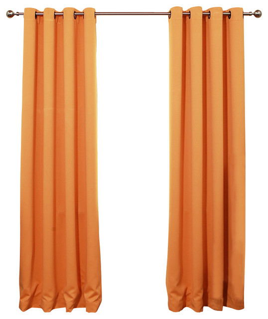 Solid Grommet Top Thermal Insulated Blackout Curtains - 1 Pair, Orange, 84"