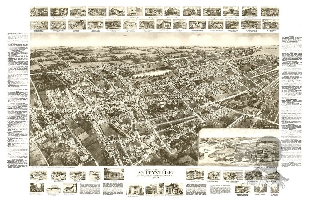 Old Map of Amityville New York 1925, Vintage Map Art Print, 18"x24