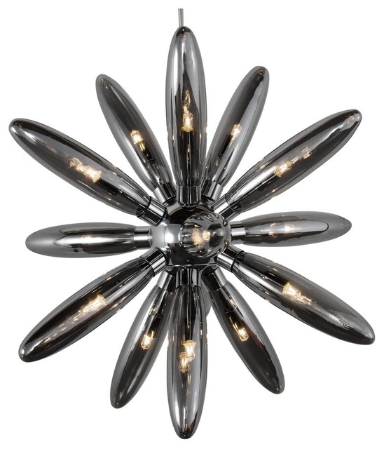 Capsule 15 Light 25in Large Pendant in Chrome w/ Recycled Smoke glass