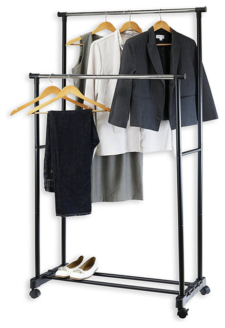 Houseware Portable Closet Hanging Clothing Garment Rack With Wheels, Double Rod