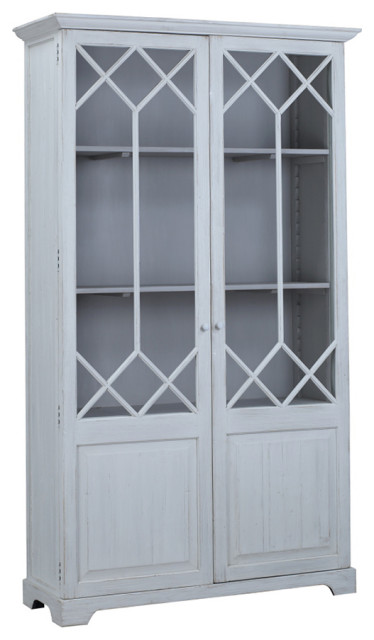 91 Tall Alton Whitewash Cabinet With, Tall China Cabinets With Glass Doors