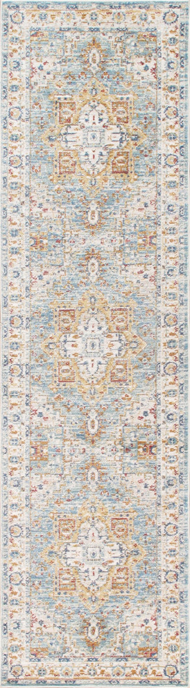 Pasargad Home Heritage Collection Power Loom Rug, Light Blue/Ivory, 2'6"x10'